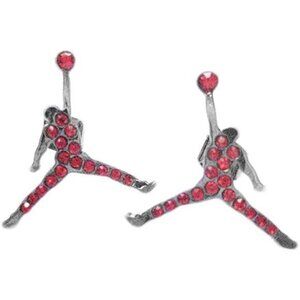 MICHAEL JORDAN SILVER‎ - PLATED PAIR STUD EARRINGS SILVER RED JUMPMAN JUMP MAN